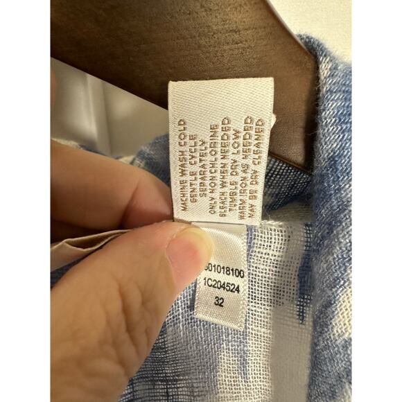 Chico's 100% Linen‎ Open Front Cardigan Blue White Beachy Resortwear 1 US Sz M - Picture 5 of 8